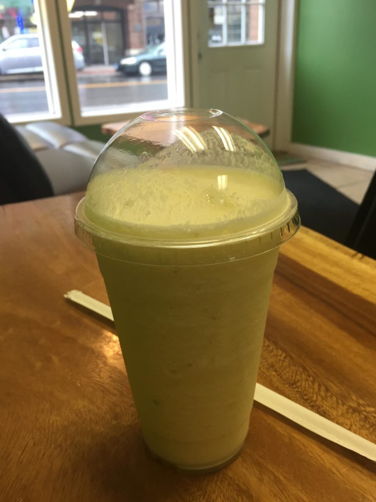 The "Linda and John Thompson" smoothie at Mark Schand's cafe. It's named for the lawyers who helped get him out of prison.